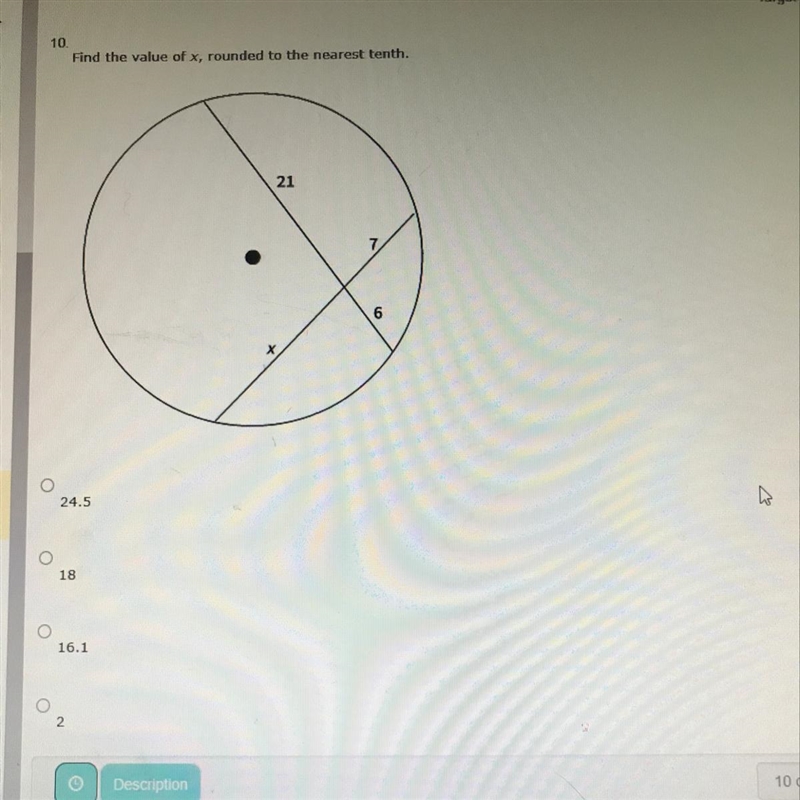 Find the value of x, rounded to the nearest tenth A. 24.5 B. 18 C. 16.1 D. 2-example-1