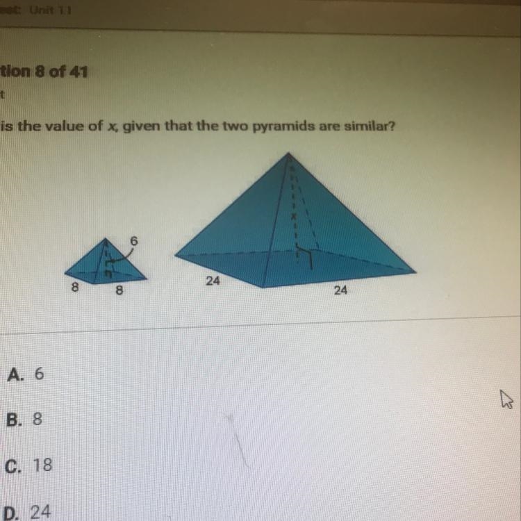 What is the value of x, given that the two pyramids are similar?-example-1