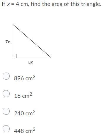 If x = 4cm find the area of this triangle-example-1