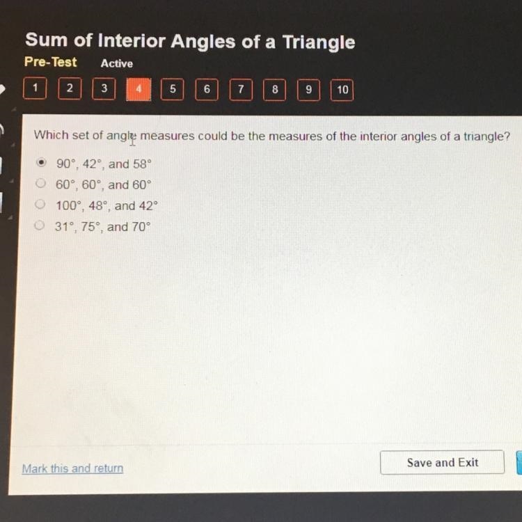 Which set of angle measures could be the measures of the interior angles of a triangle-example-1