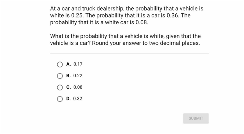 What is the probability that a vehicle is white?-example-1