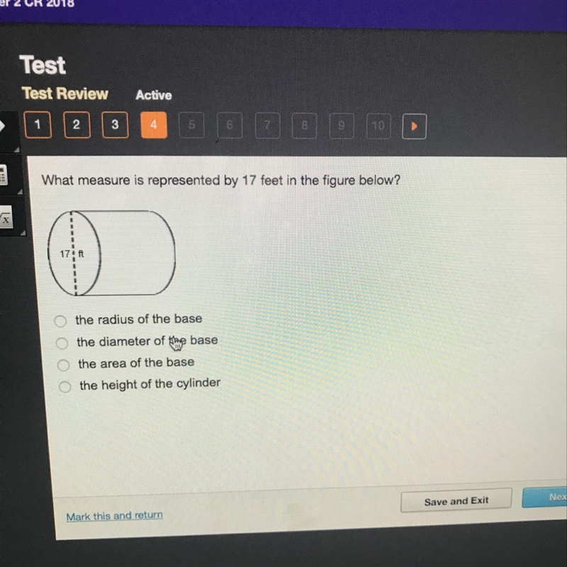 What measure is represented by 17 feet in this figure below-example-1