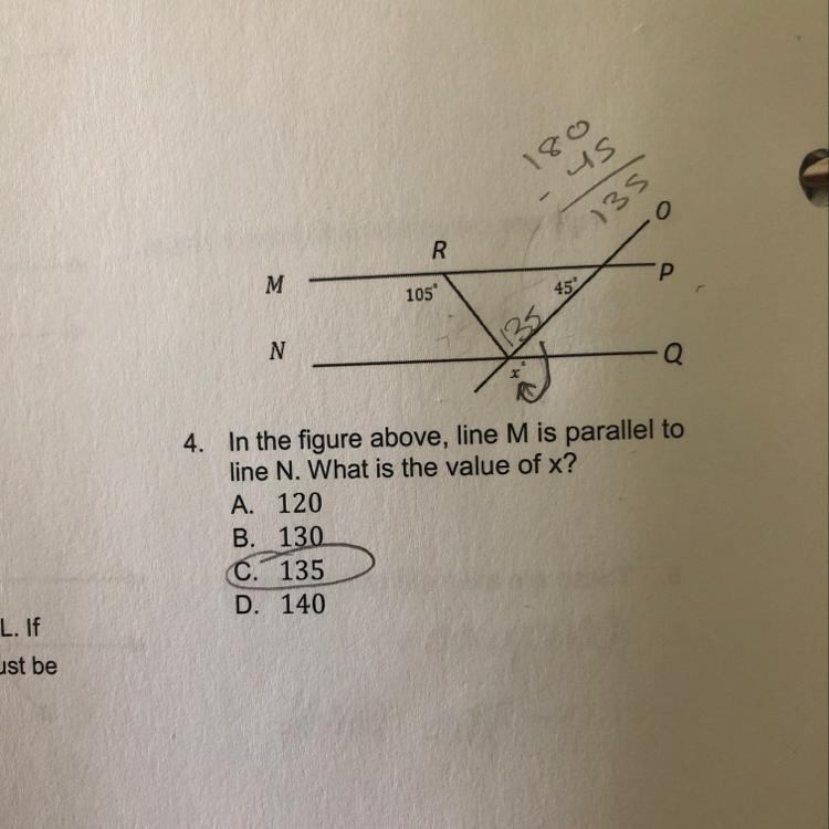 Geometry question I got it right but I didn’t incorporate the 105 Was I supposed to-example-1