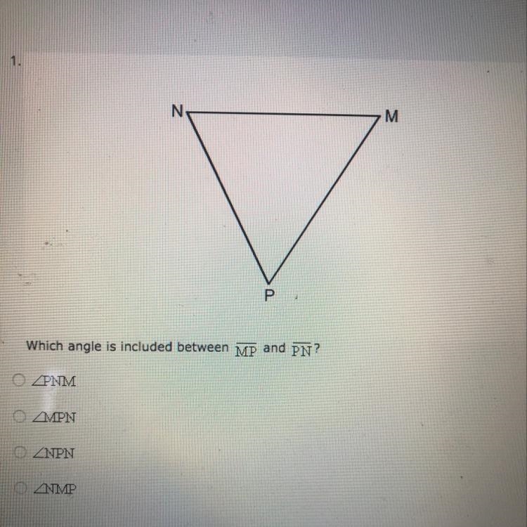 Which angle is included between MP and PN?-example-1