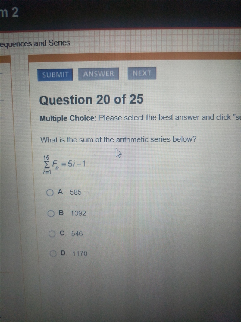 Please help. what is the sum of the arithmetic series below-example-1