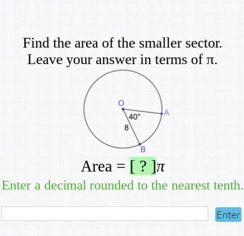 -50 Points- Find the area of the smaller sector. Leave your answer in terms of pi-example-1