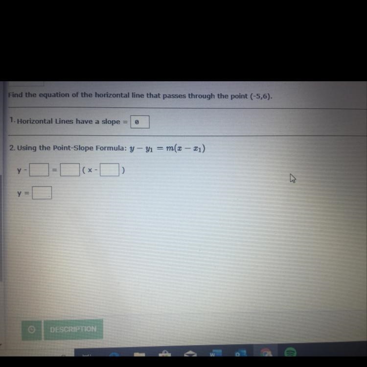 Find the equation of the horizontal line that passes through the point (-5,6) using-example-1