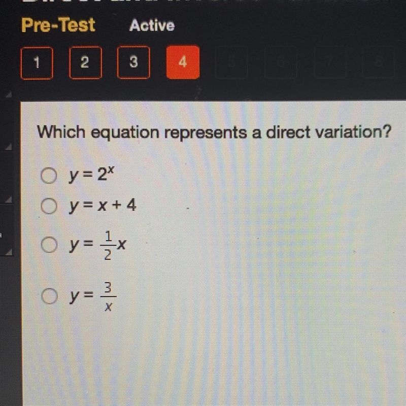 Which equation represents a direct variation-example-1