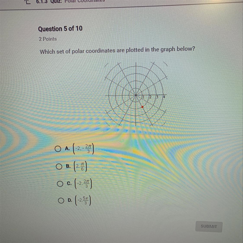 Which set of polar coordinates are plotted in the graph below-example-1