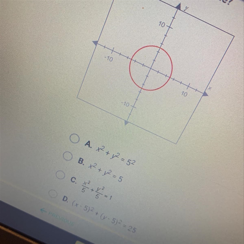 The circle is centered at the origin, and the length of its radius is 5 what is the-example-1