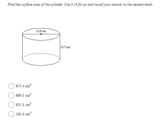 Find the surface area of the cylinder. Use 3.14 for pi and round your answer to the-example-1