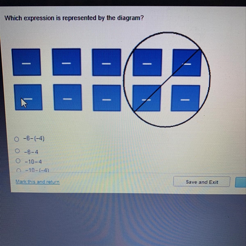 Which expression is represented by the diagram? 0 -6-(-4) 0 -8-4 0 - 10-4 -10-(-41 Mark-example-1