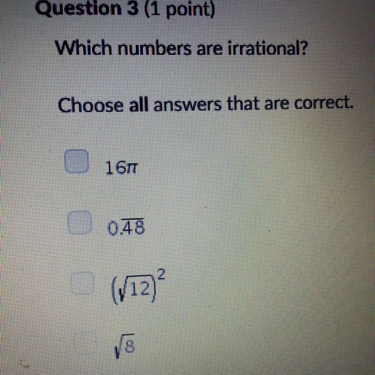 Which numbers are irrational-example-1