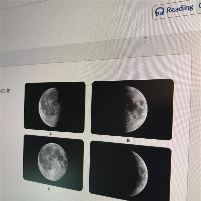 Which answer represents the moon phases in order from first to last? B, C,AD AC,B-example-1