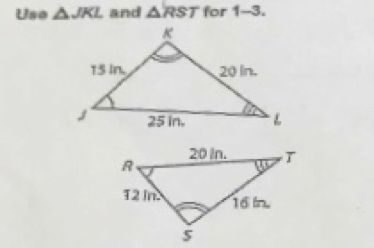 Is triangle JKL congruent to triangle RST? If so, what is the scale factor?-example-1