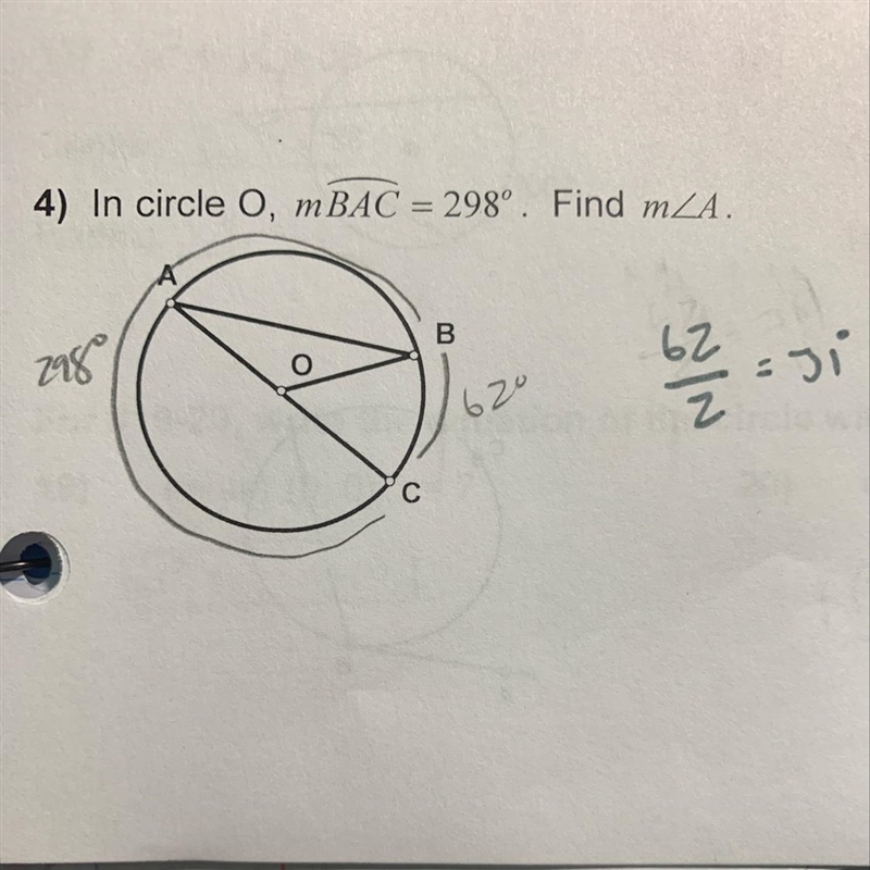 Why is this divided by 2? Measure A = 31°. Click picture-example-1