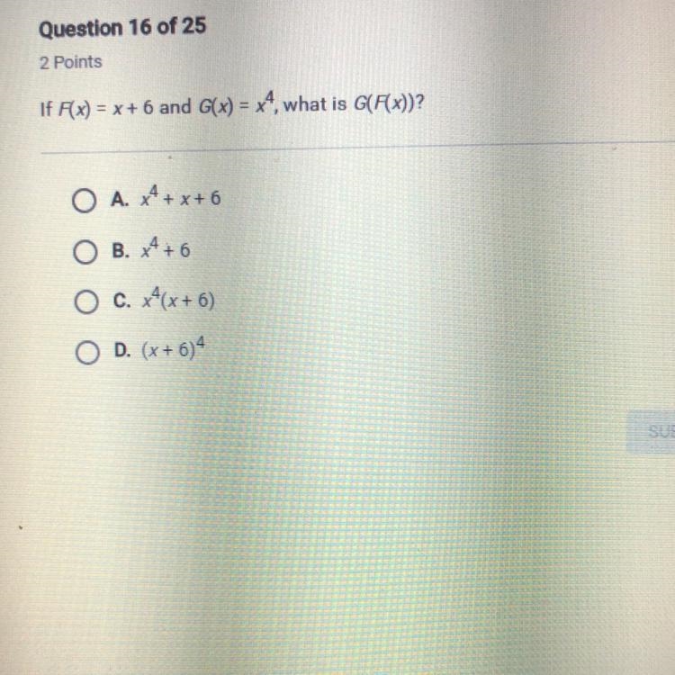 If F(x) = x + 6 and G(x) = x4, what is G(F(x))?-example-1