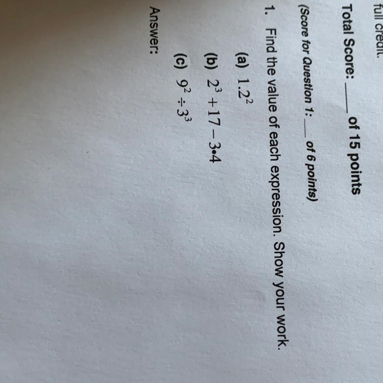 1. Find the value of each expression. Show your work. (a) 1.22 (b) 23 +17 - 3.4 (c-example-1