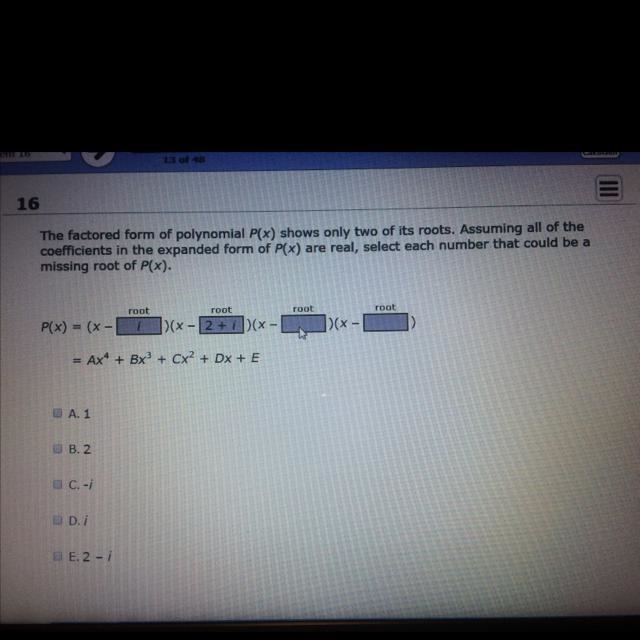 The factored form of polynomial P(x) shows only two of its roots. Assuming all of-example-1