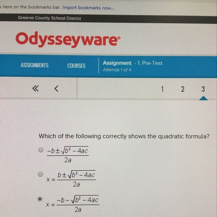 Which of the following correctly shows the quadratic formula?-example-1