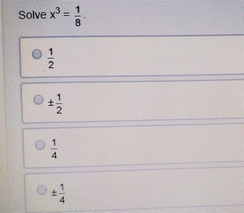 Solve x to the power of 3 = 1 over 8​-example-1