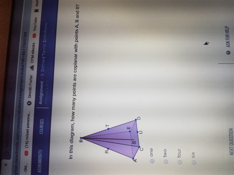 How many points are coplanar with a b and r?-example-1