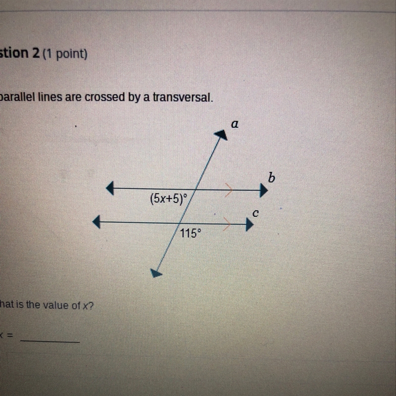 Two parallel lines are crossed by a transversal.what is the value of x ?-example-1