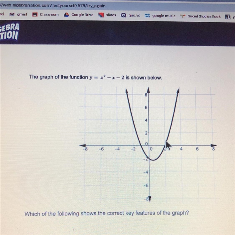 Please tell me the vertex, axis is symmetry, and the x and y intercepts. ANSWER FAST-example-1