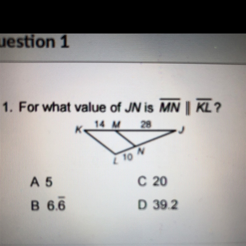 For what value of JN is MN||KL-example-1