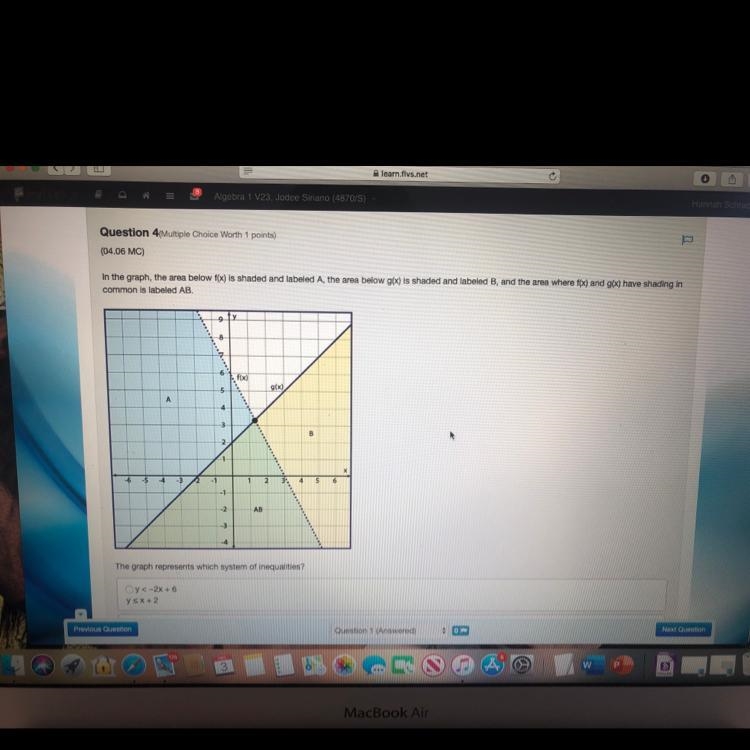 Question 4 Multiple Choice Worth 1 points) (04.06 MC) In the graph, the area below-example-1