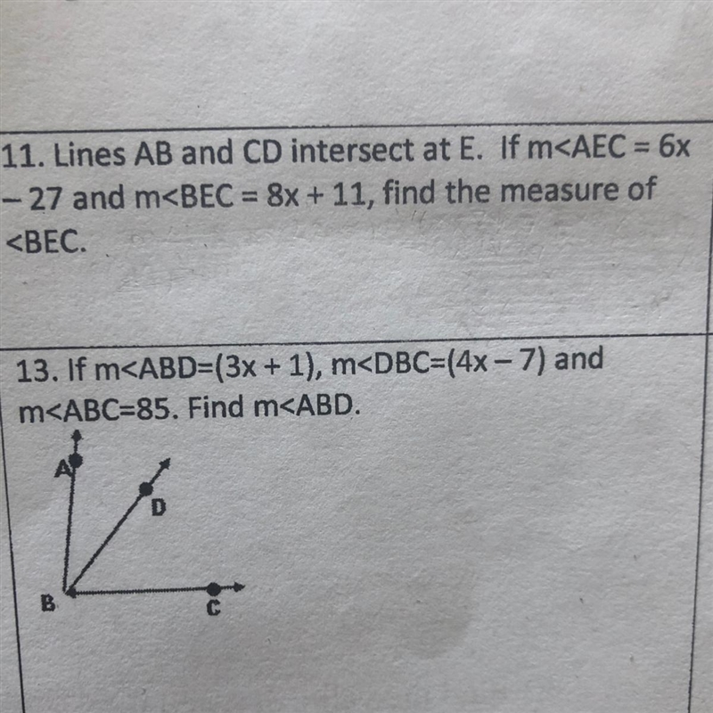 11. Lines AB and CD intersect at E. If m-example-1