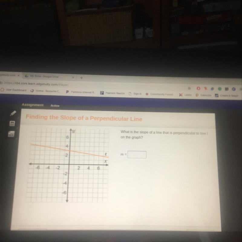 What is the slope of a line that is perpendicular to line t on the graph-example-1