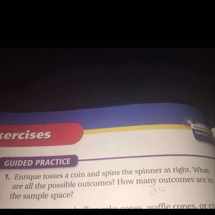 Enrique tosses a coin and spins the spinner at right. What are all the possible outcomes-example-1