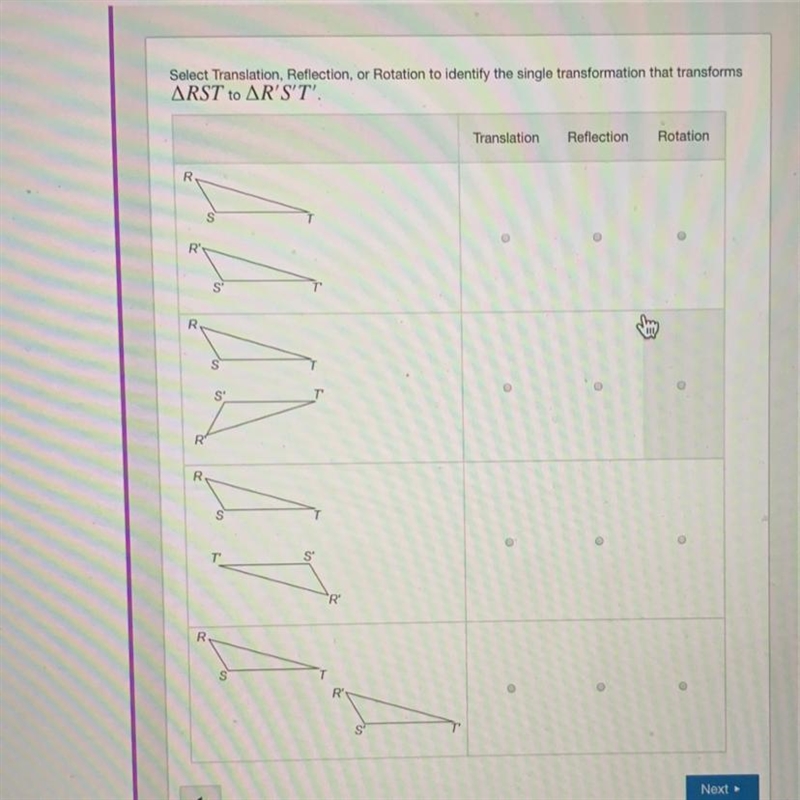 select translation reflection or rotation to identify the single transformation that-example-1