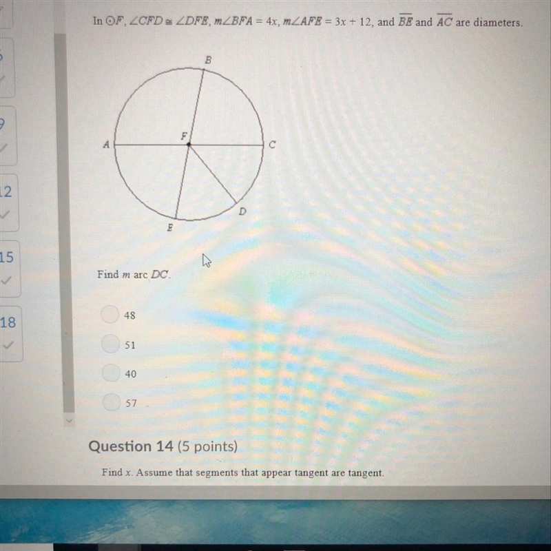 PLEASE HELP! A. 48 B. 51 C. 40 D. 57-example-1