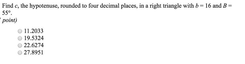 Find c, the hypotenuse, rounded to four decimal places, in a right triangle with b-example-1