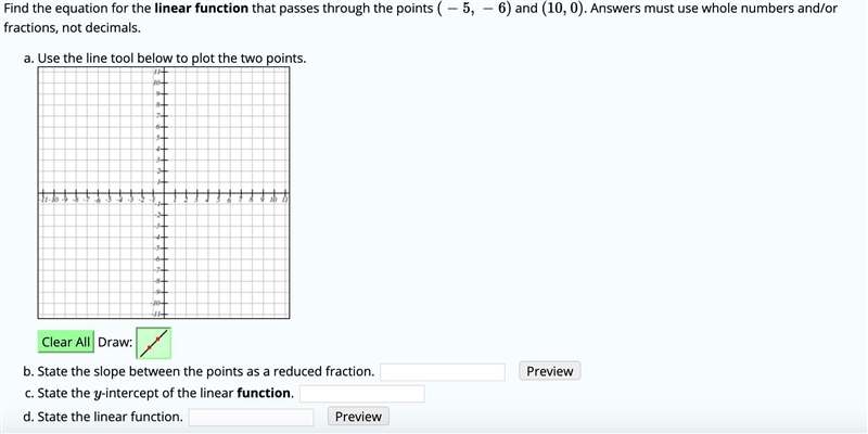 Find the equation for the linear function that passes through the points (−5,−6) and-example-1