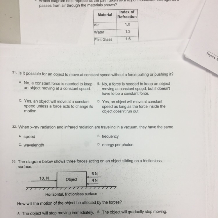 Is it possible for an object to move at constant speed without a force pulling or-example-1