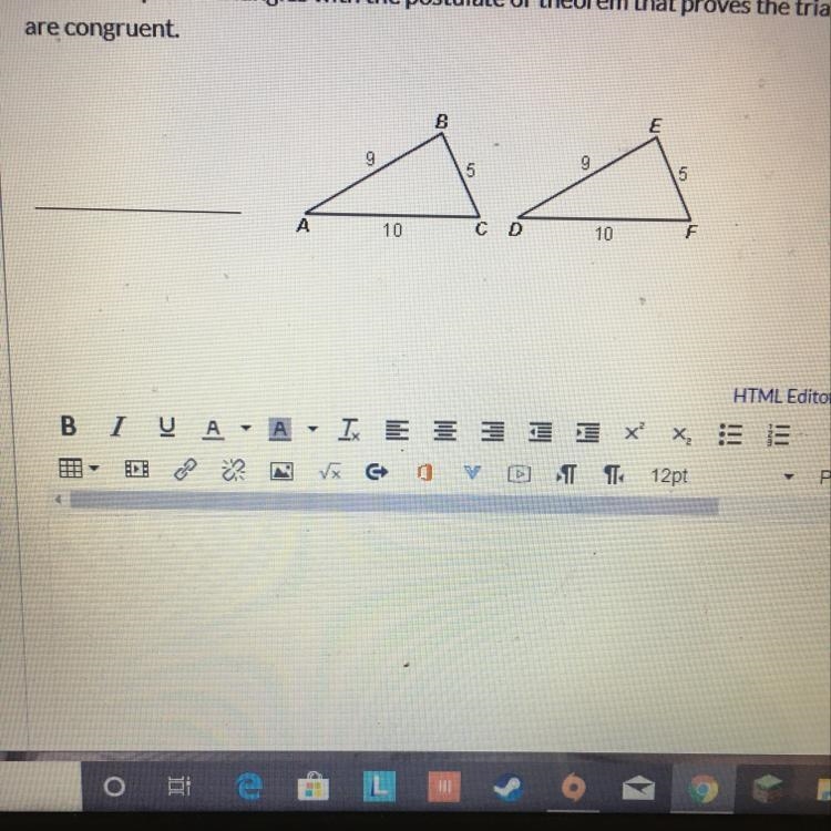 Label each pair of triangles with the postulate or theorem that proves the triangles-example-1