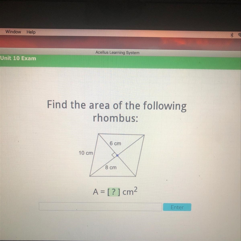 Find the area of the rhombus. Please need help-example-1