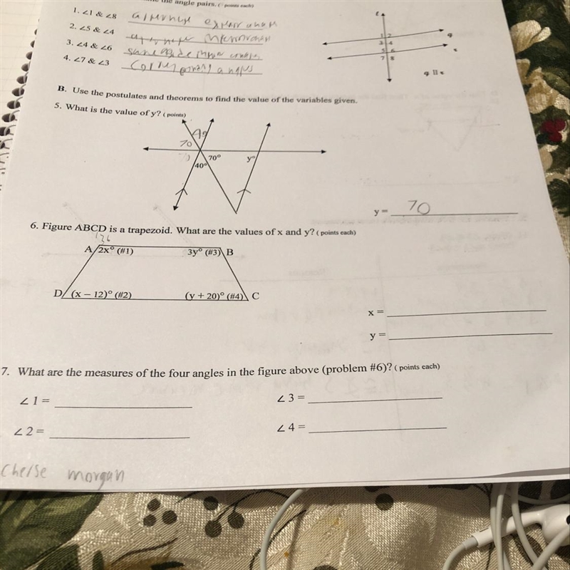 Figure ABCD is a trapezoid. What are the values of x and y-example-1