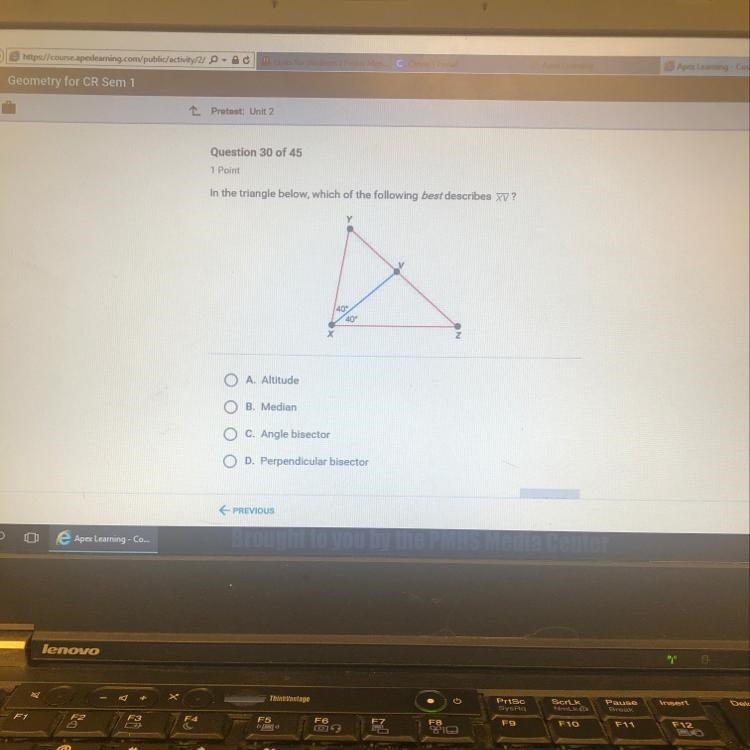 In the triangle below, which of the following best describes XV-example-1