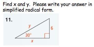 Find x and y. Please write your answer in simplified radical form.-example-1