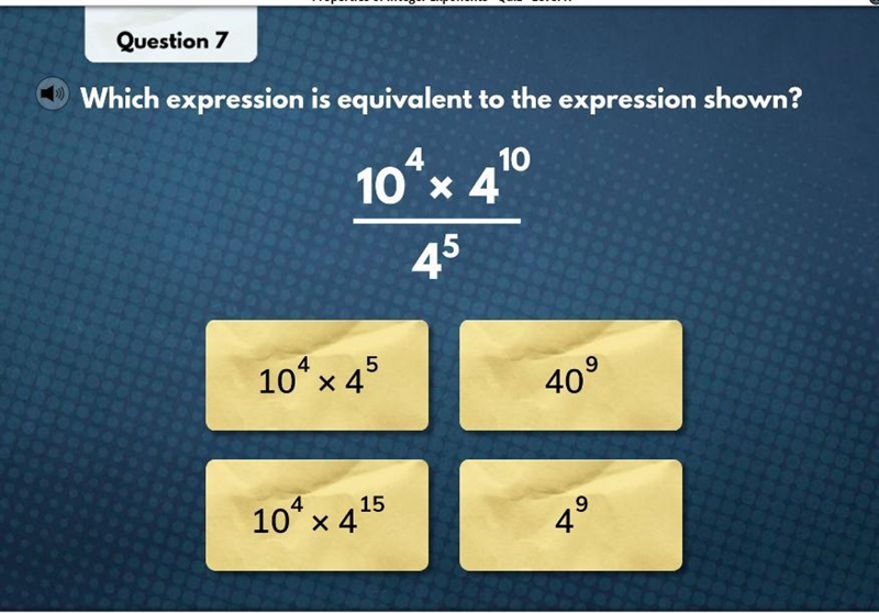 What expression is equivalent to the expression shown? Is 4^9 the correct answer?-example-1