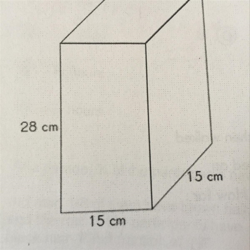 16. Find the volume of the figure. 28 cm 15 cm 15 cm-example-1