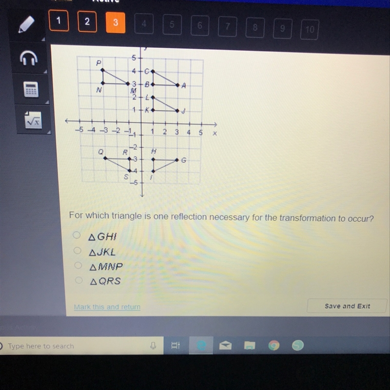 Triangle abc is shown with 4 images that are each the result of a transformation of-example-1