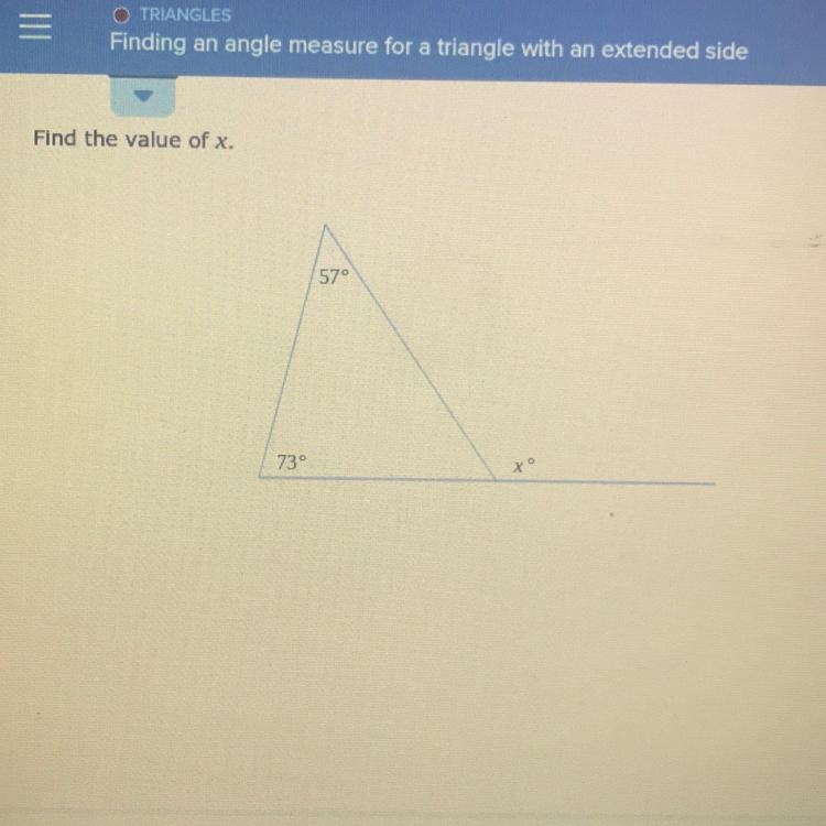 Anybody want to help me with this math problem? Finding an angle measure for a triangle-example-1