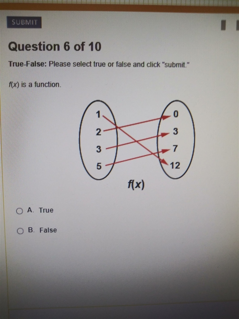 F(x) is a function A. true B.false what is the answer?-example-1