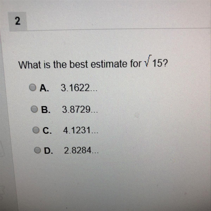 What is the best estimate for the square root of 15?-example-1