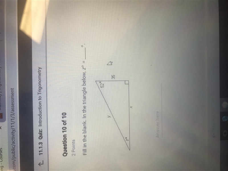 Fill in the blank.in the triangle below,z degrees=___-example-1